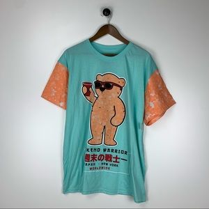 Fresh Laundry Weekend Warrior Teal Blue Orange Bear T-Shirt Men’s XL X-Large